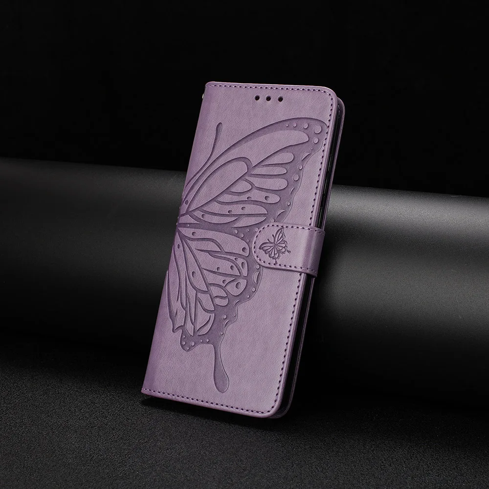 Butterfly Flower Leather Phone Wallet Case with Card Holder and Flip Cover