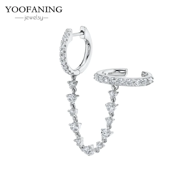 YUXINTOME 1 PC 925 en argent Sterling aiguille d'oreille coloré Zircon chaîne gland boucles d'oreilles pour les femmes deux trous boucle d'oreille bijoux A45