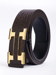 Men's Stylish Work Belt with Automatic Metal Buckle - Durable Design for Everyday Use and Ideal Gift (Gold)