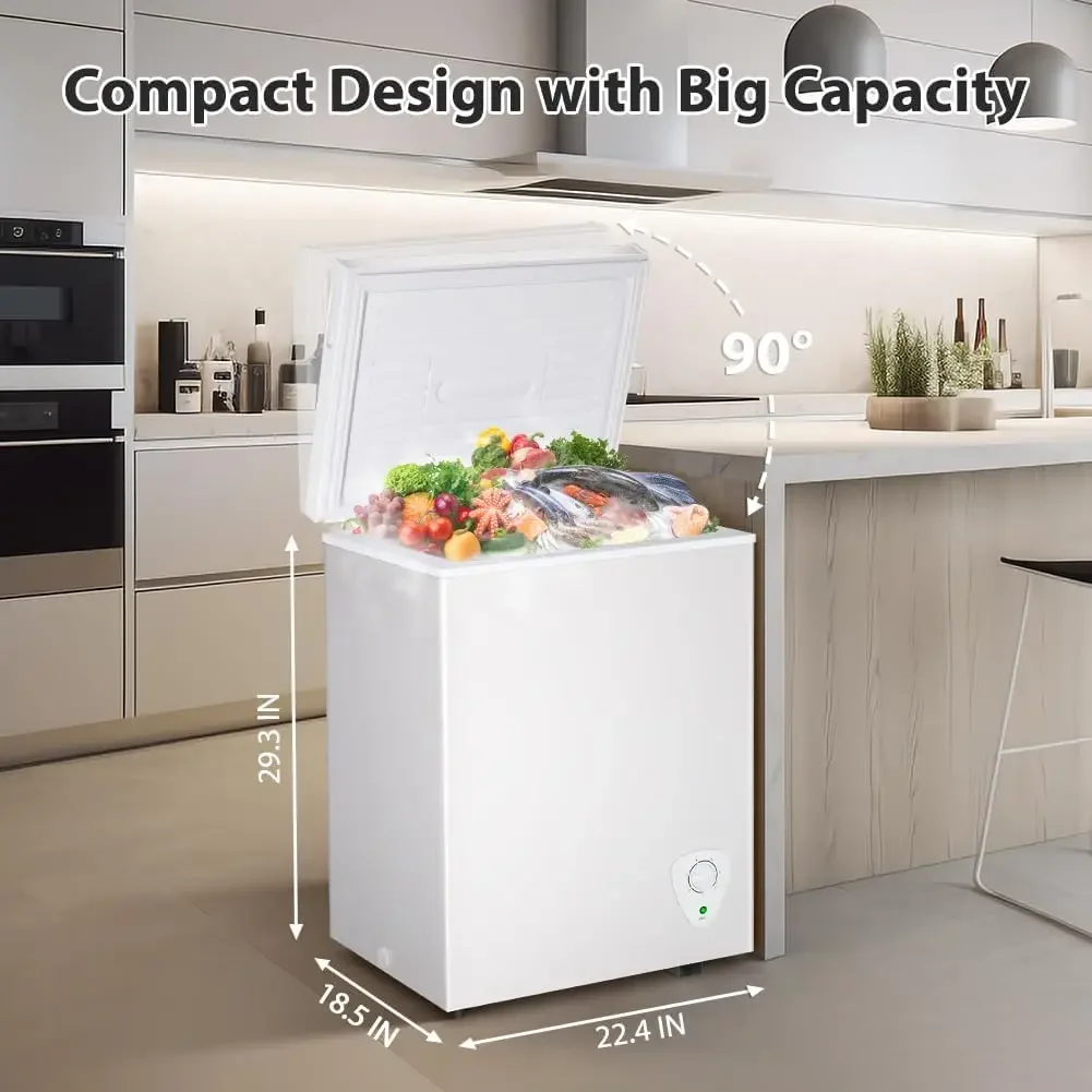 Chest Freezer, 3.5 Cubic Feet Small Deep Freezer Mini Freezer Freestanding Top Open Door with Removable Basket