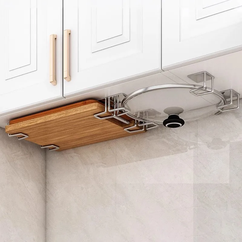 Non-perforated Wall-mounted Kitchen Shelves, Cutting Board Storage Racks, Pot Lid Racks, Hooks, Sink Drain Racks, Kitchen Tools 2