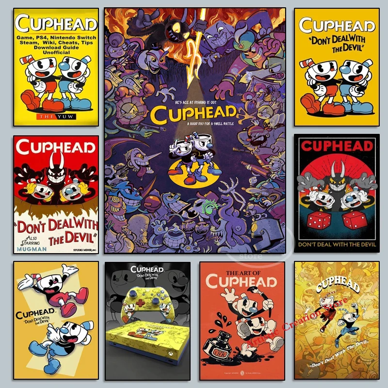 デビルカップヘッドのポスターゲーム,キャンバスの絵,モダンな寝室の