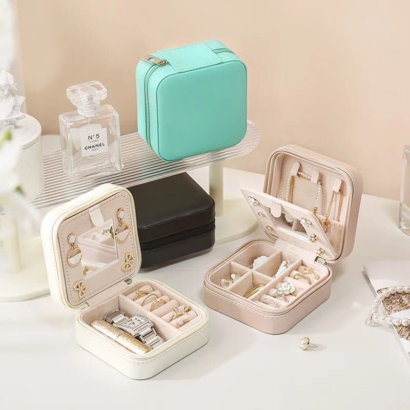 Travel Ring Organiser Box Small Jewelry Box With Mirror, Portable