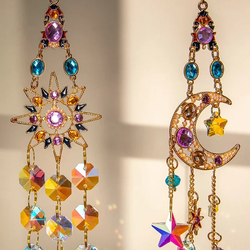Sun Catcher Crystal Pendant Suncatcher Window Prisms Rainbow Maker Vintage Wind Chimes Sun Moon Hanging Ornament Home Garden Decoration sun catcher crystal pendant sun catchers window ornament