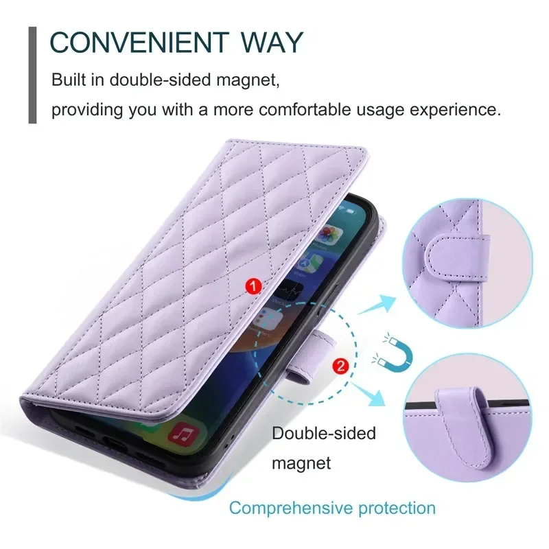 Leather Wallet Phone Case with Long Lanyard - Card Holder Cover