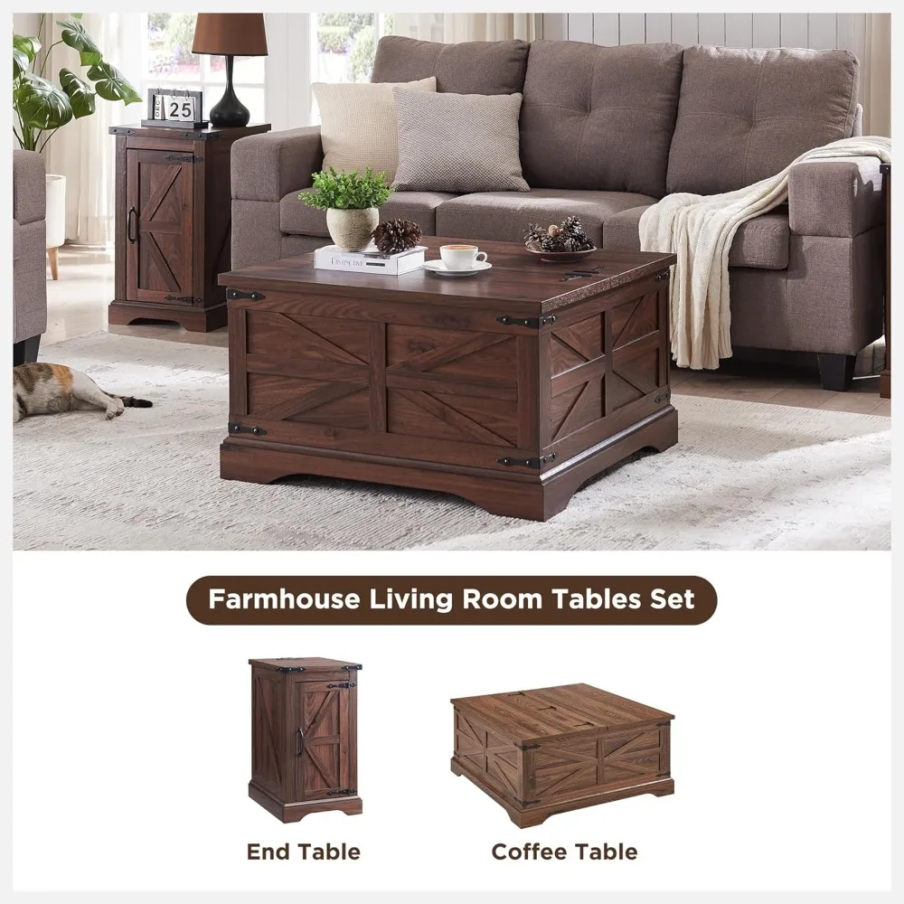 Farmhouse Lift Top Coffee Table with Storage, Wood Square Center Table with Large Hidden Compartment, Rustic Lift Tabletop 6