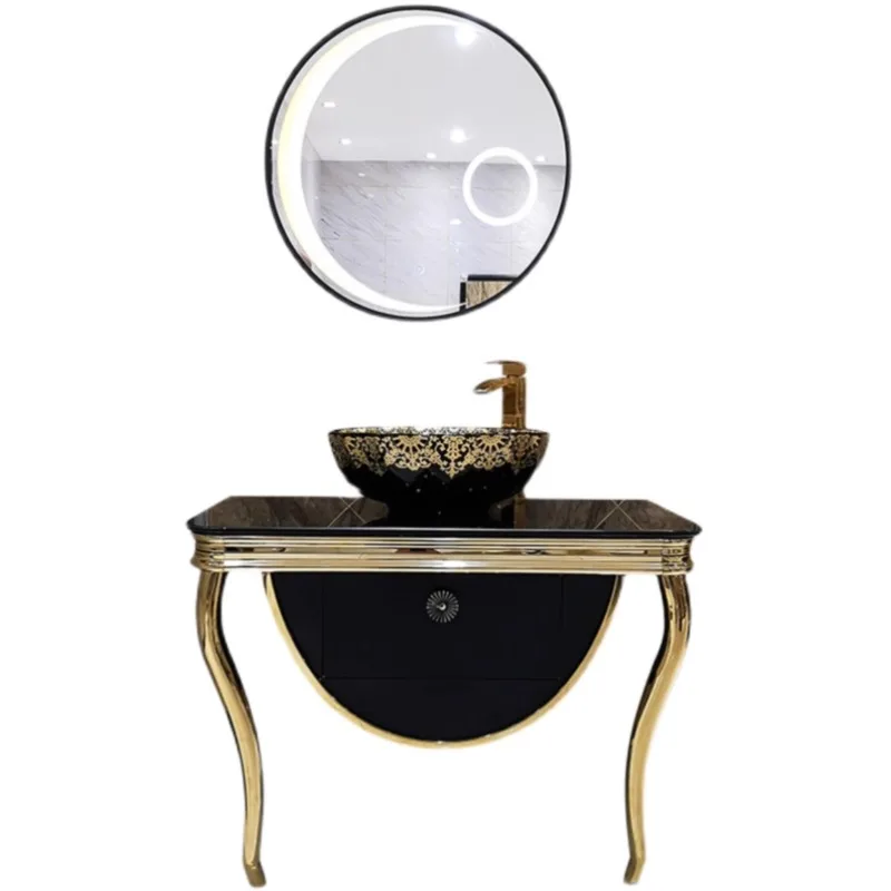 #stainless steel bathroom cabinet combination light luxury hotel entertainment place washing sink floor