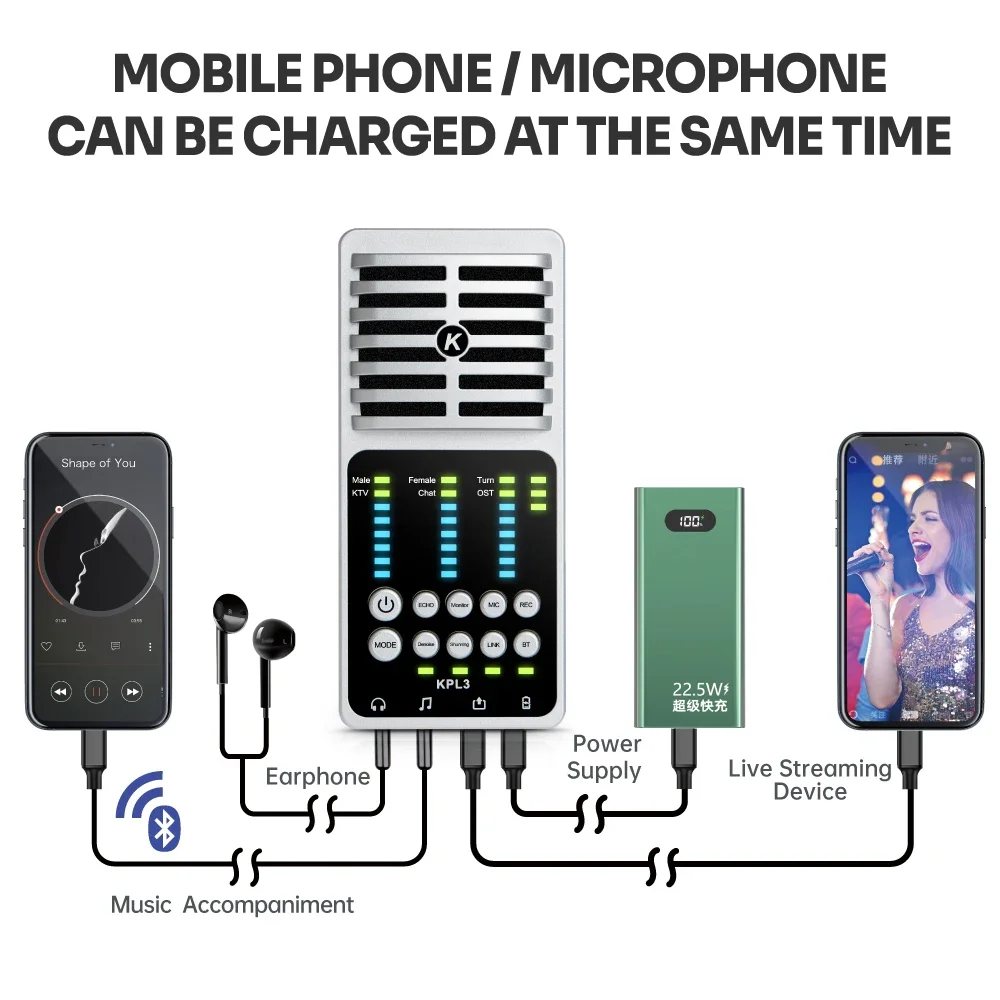 USB Audio Interface Sound Card With Condenser Microphone For Live Broadcast Phone/PC Recording Guitar Studio Singing audio interface