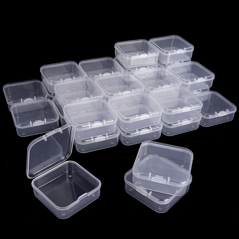 2 Sizes Clear Small Containers Plastic Square Bead Storage Box for Beads Jewelry Crafts Board