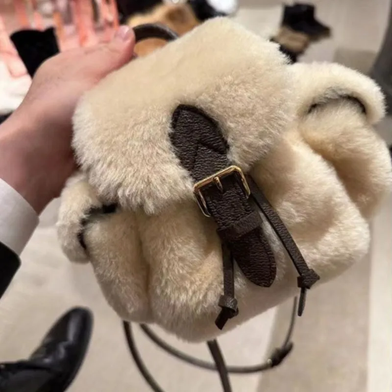 JIAERDI Retro Plush Backpack Women Japanese Style Leather Buttons Compact Cute Knapsack Ladies Fashion Commute Mochilas Mujer