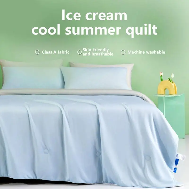 

Light Cooling Blanket For Bed Silky Air Condition Comforter Lightweight Cooled Summer Travel Camping Quilt Cold Cooling Fabric