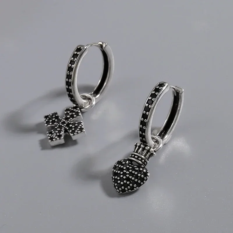 Unique Cross Crown Love Asymmetric Earrings with Male and Female Bands for Simple Personality