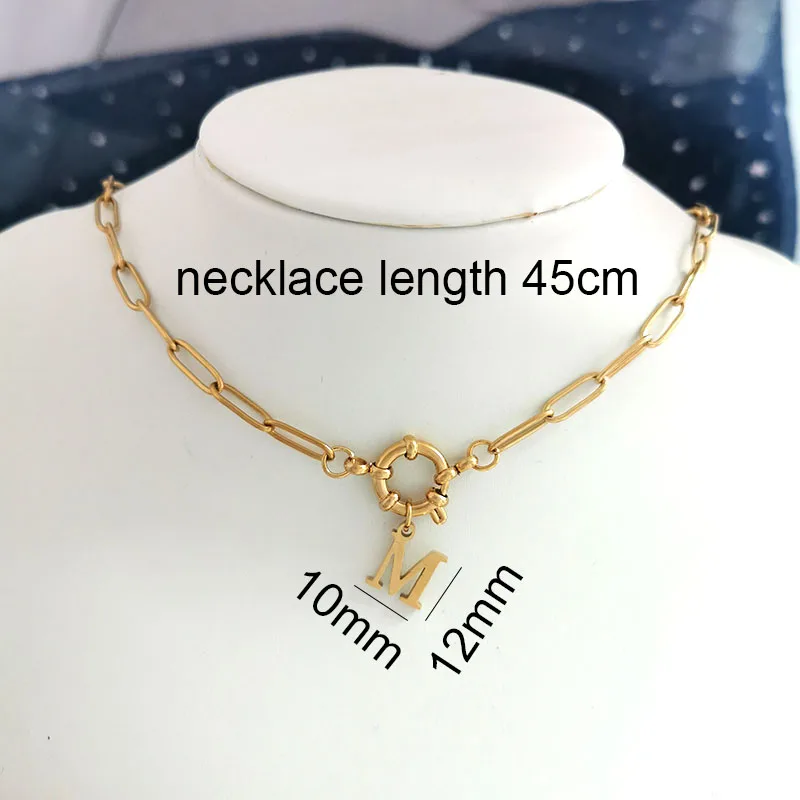 QMHJE Initial Charm Letters Necklace Women Men Stainless Steel Choker Gold Silver Color Chain Geometric Beads Small Alphabet DIY