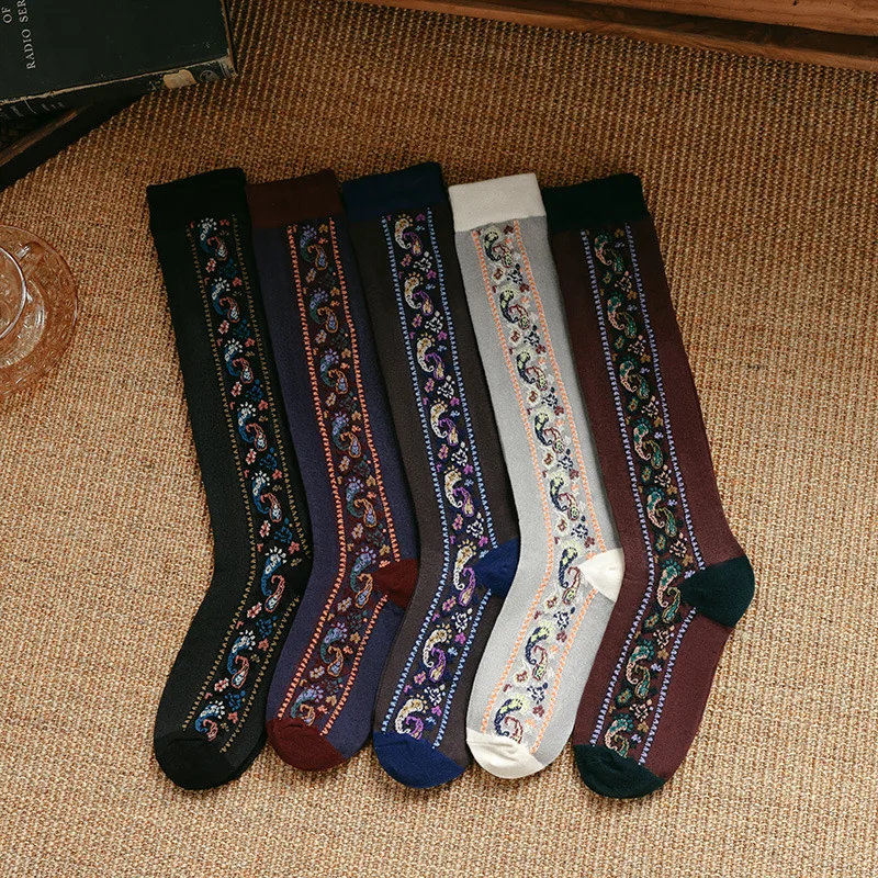 

Japanese Girls Thermal Warm Knee High Long Socks Stockings Women Gothic Floral Embroidery Harajuku Vinage Lingerie Underwear