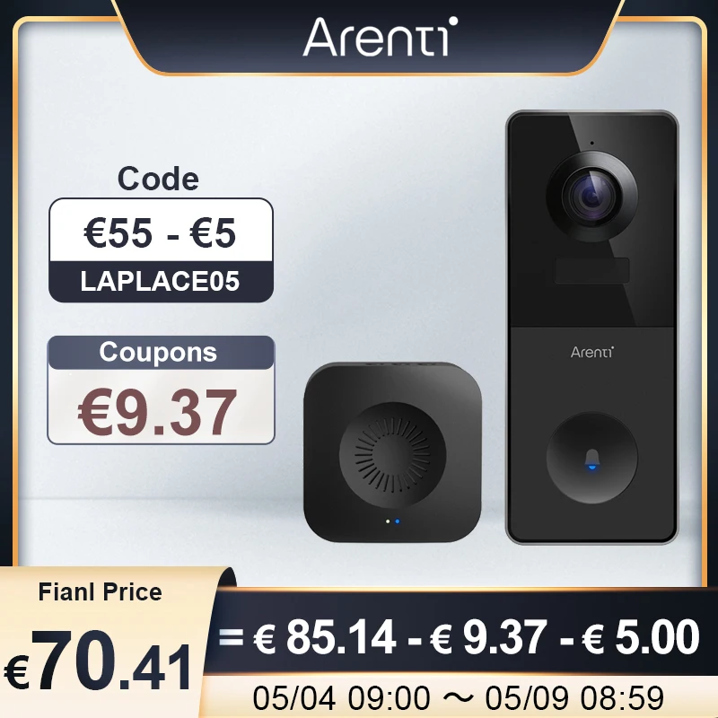 ARENTI 2K HD 3MP уличный беспроводной звонок Camera 6700mAh перезаряжаемая батарея Smart Home