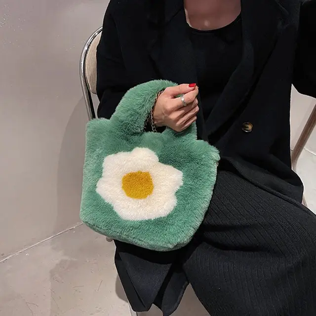 Cute Plush Fried Eggs Single Shoulder Bag Faux Fur Crossbody Bag