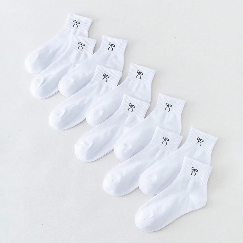 6-Paar Damen-Socken mit einfarbiger Schleife und mittlerer Röhre, schweißabsorbierend, atmungsaktiv, modisch, einfach, für alle Jahreszeiten, Sport- und Freizeitsocken – Detail 10