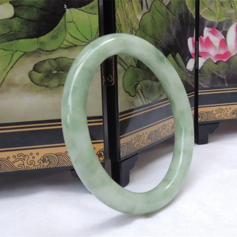 Natural Chinese Guizhou Cui Hand Carved Round Bar Jade Bracelet Fashion Boutique Jewelry Men and Women Light Color Jade Bracelet