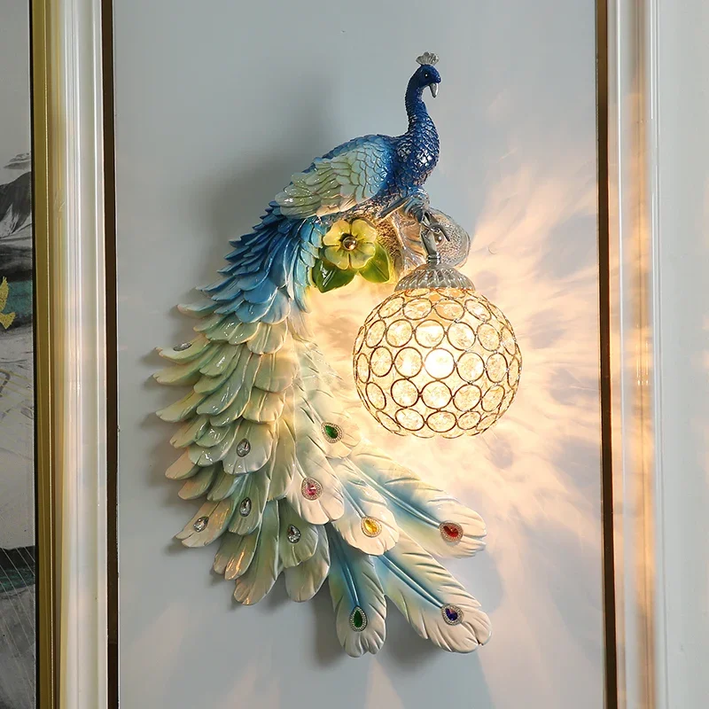 

Atmospheric Peacock Wall Lamp Modern Crystal Wall Light European Bathroom Light Bedside Lamp Hotel Lobby Living Room Wall Lamps