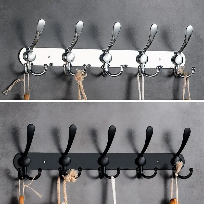 

Coat Rack Wall Mounted | Stainless Steel Coat Hook | Hat Rack with 5 Tri Hooks for Towel Coat Hat Key Bathroom Bedroom Hotel Ent