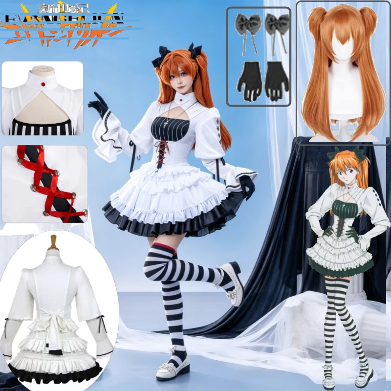Asuka Langley Soryu Cosplay Costume Battle Suit Gothic Lolita Doresu Dress Wig Set  Halloween Party Cosplay Asuka Outfit