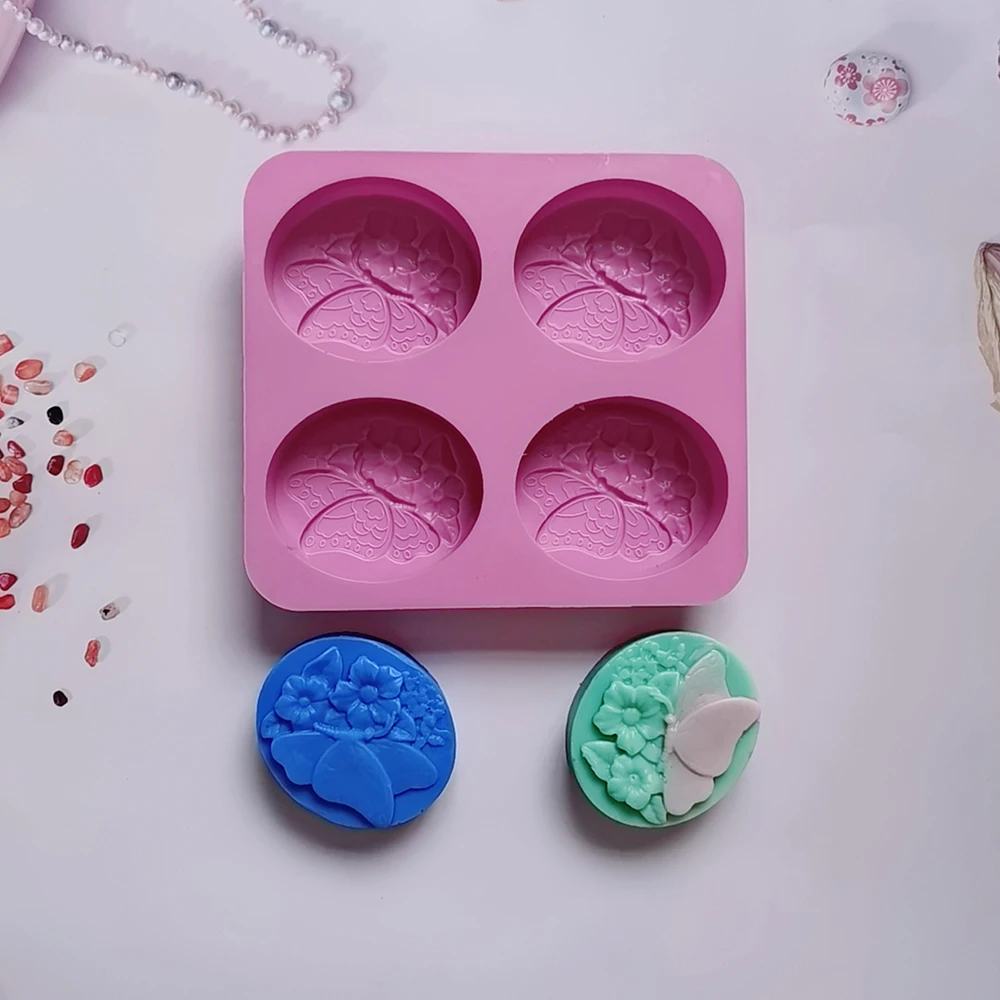 Silicone Mold Soap Molds 4 Holes Butterfly Soap Mold Silicone Moulds DIY Aromatherapy Handicrafts Making Soap Moulds Candle Cake