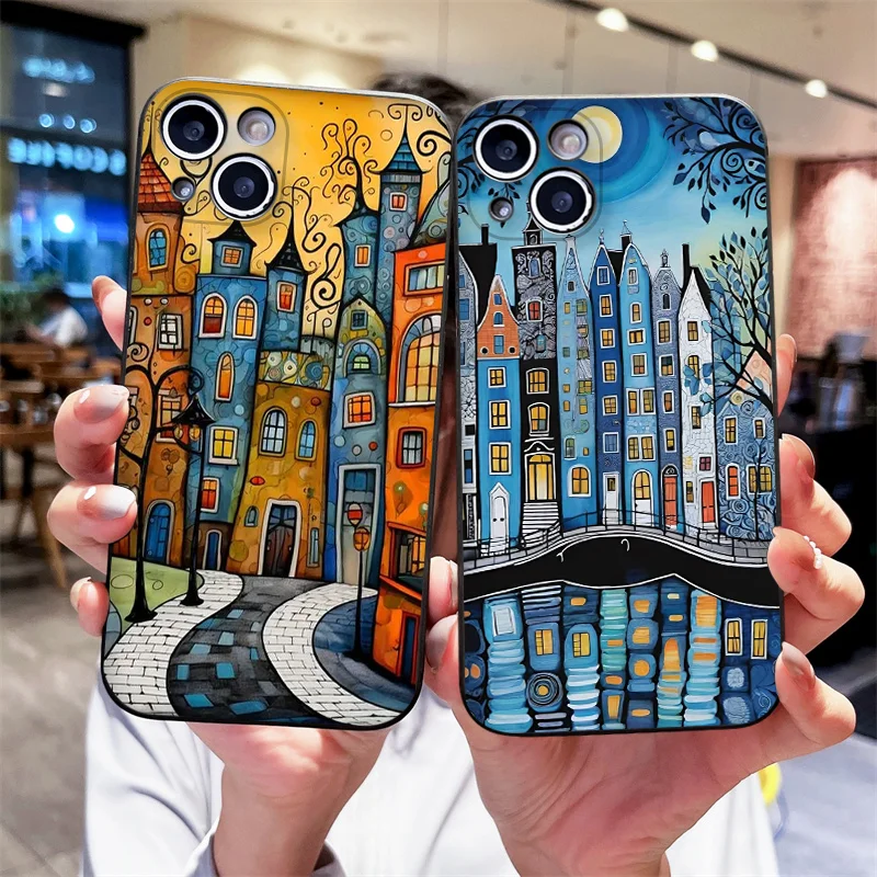 Vintage Art Houses Style Painted Soft Phone Case