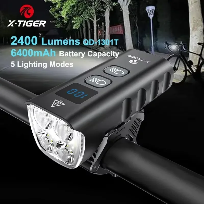 X-TIGER Bike Front Light USB Rechargeable 2400LM Super Bright