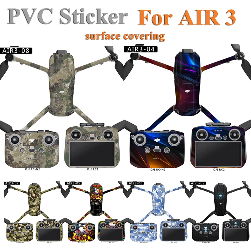 Drone Accessories PVC Stickers for DJI Air 3 Drone Protective Film Waterproof Remote Decals Top/Surface Covering Skin for DJI RC 2/RC N2