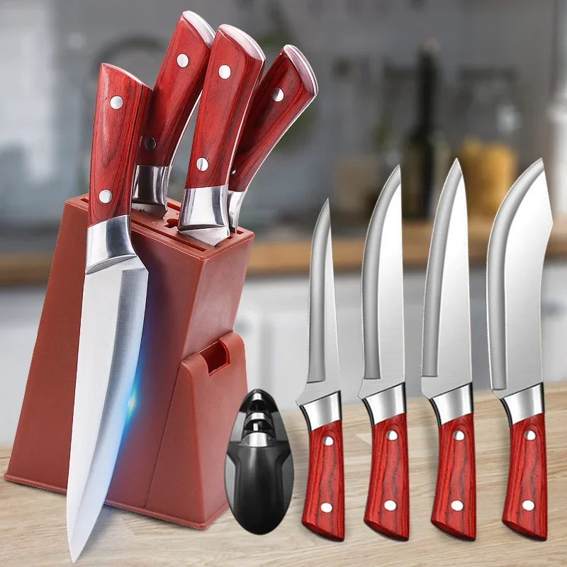 9-piece Kitchen Set Acrylic Knife Holder Chef Knife Bone Cutting Knife  Fruit Knife Kitchen Supplies With Sharpener Scissors - Knife Sets -  AliExpress