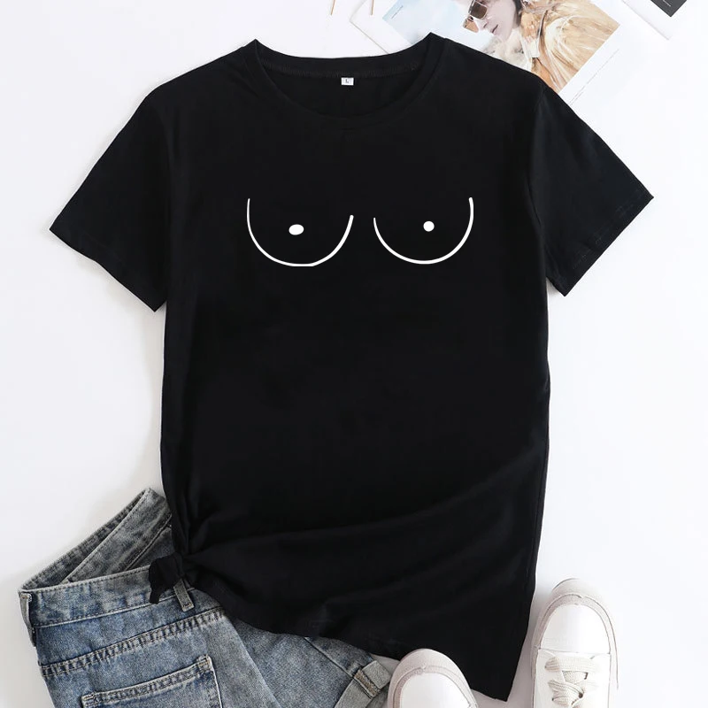 Funny Boobs T-shirt Casual Women Graphic Boobies Tshirt Female Feminist  Breast Cancer Awaraness Top Tee Shirt - AliExpress