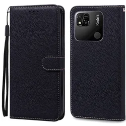 Luxury Leather Wallet Flip Case - Premium Silicone TPU Shell for Redmi 10A (Black)
