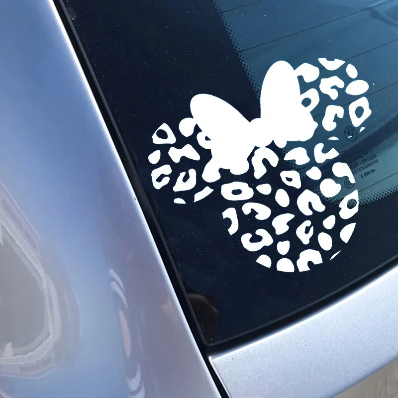 Chic Minnie Head Vinyl Sticker with Leopard Pattern - Perfect for Girls' Room, Car, or Laptop Decor