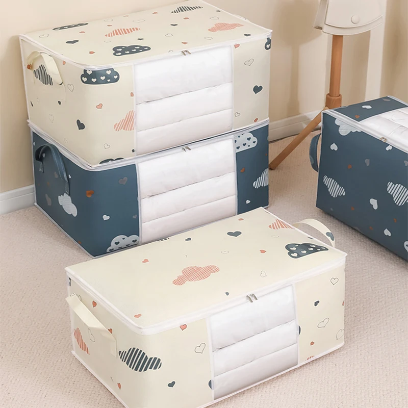 Quilt Storage Bag Clothes Blanket Closet Sweater Foldable Organizer Box Durable Cartoon Print Winter Clothes Cabinet Organizer