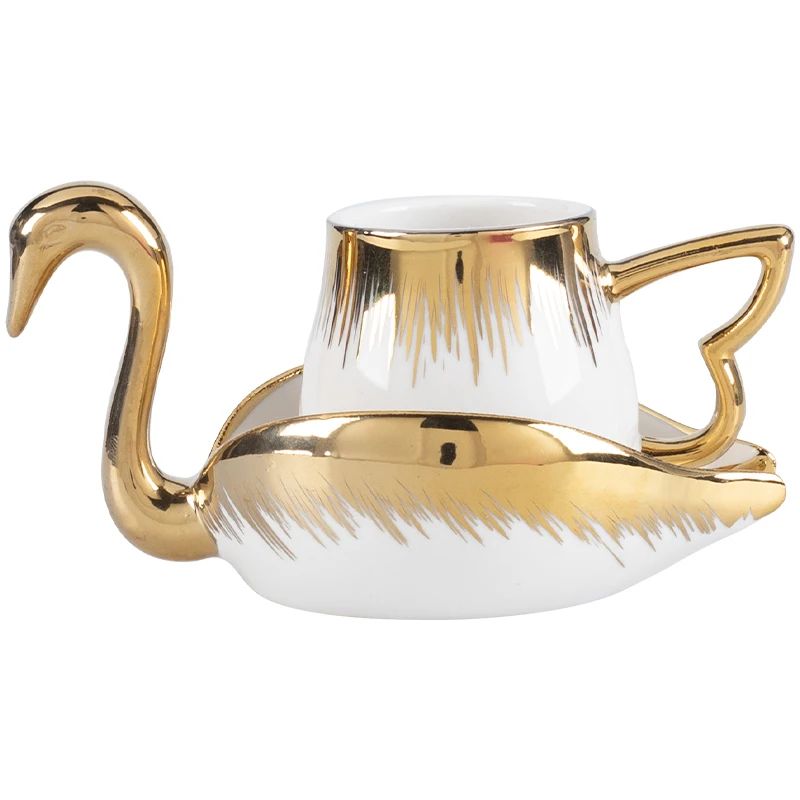 Ceramic Coffee Cup Set European Retro Swan Shape Afternoon Tea Cup with Saucer