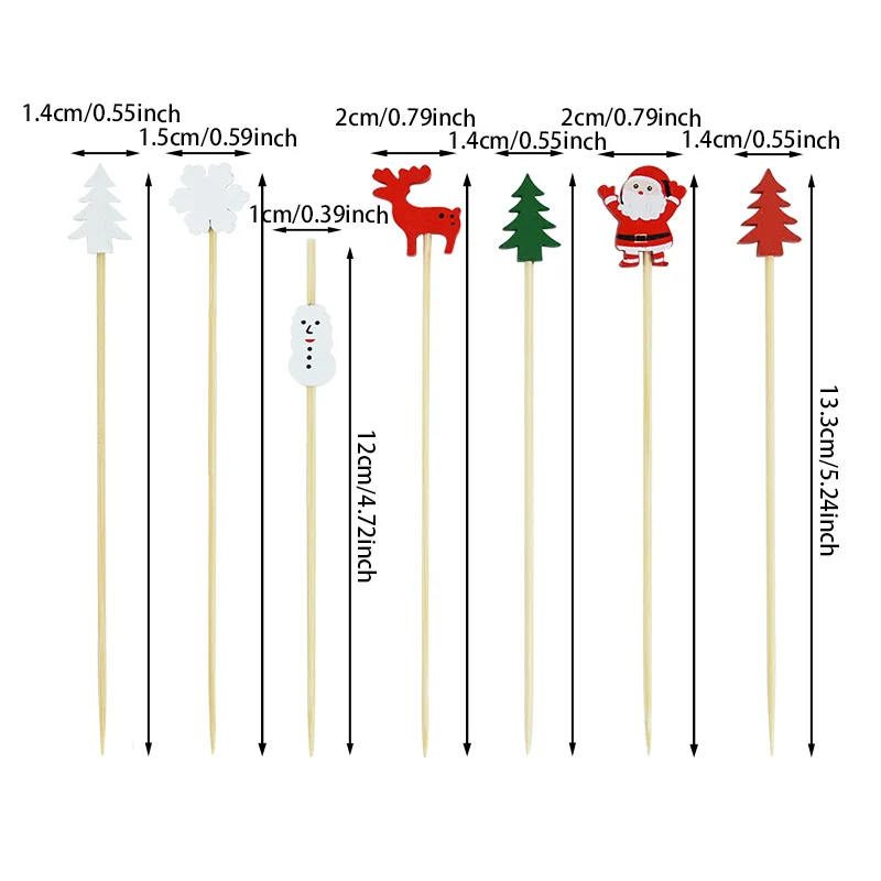 Christmas Disposable Bamboo Skewers - Festive Food & Cocktail Picks