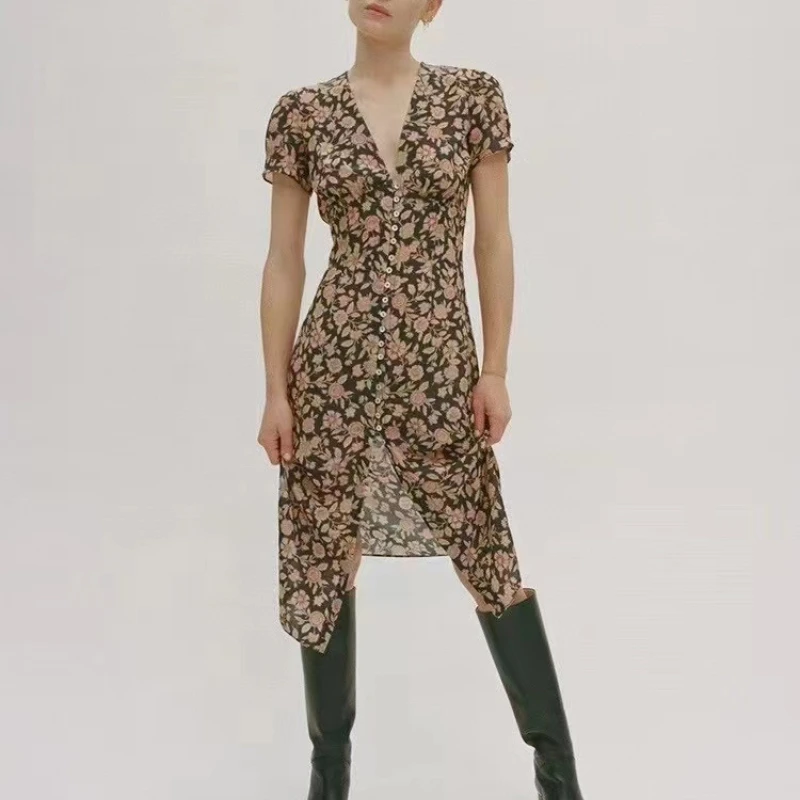 Short Dress Ladies Retro Handmade Limited Edition Antique Exquisite Silk Embroidery Dress