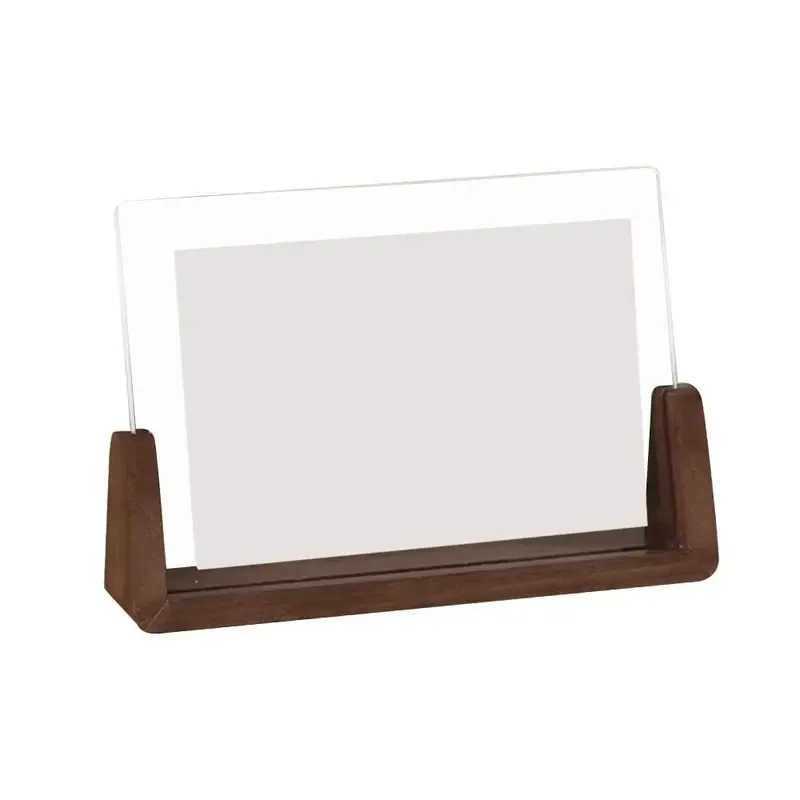 Walnut and Beech Acrylic U-Shape Photo Frame - Transparent Desktop Wood Frame for Wedding and Office Decor