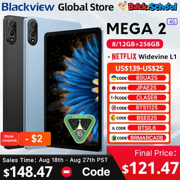 Blackview MEGA 2 Tablet Display 2K da 12 pollici Widevine L1 24GB(8+16) Android 15 256GB 9000mAh AI Fotocamera principale Pad PC 1