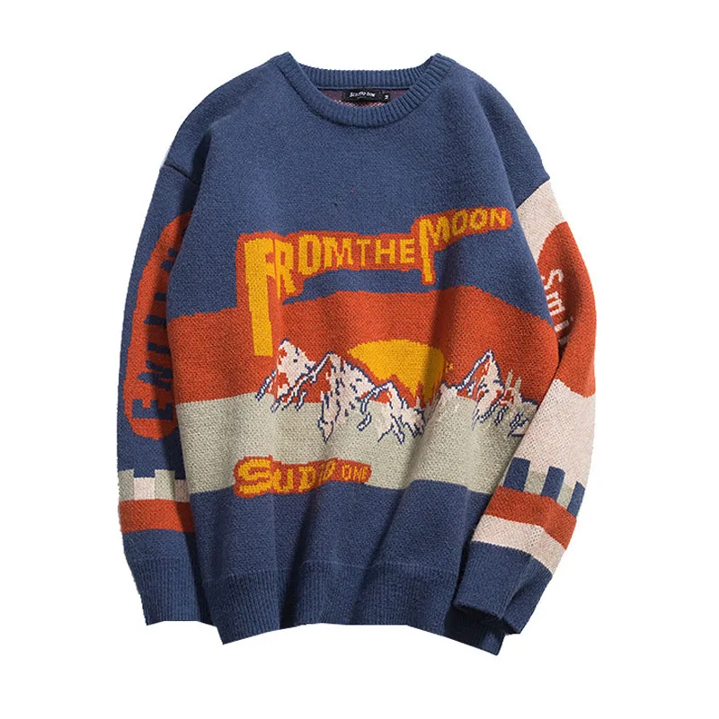 Spring and Autumn Fashion Casual Loose Men's Sweater Color Block Letter Printing Harajuku Pullover Couple Street Ropa De Hombre 3