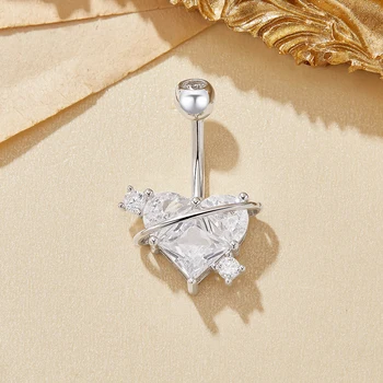 White Heart CZ Stone Belly Button Ring Belly Piercing Navel Bar Curved Barbell Solid 925 Sterling Silver Navel Ring Gift 6790009