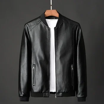 2024 Autumn New Men Black Biker PU Leather Coat Korean Fashion Men Pu Leather Jacket Trend Casual Fit Slim Baseball Clothes 8Xl 1