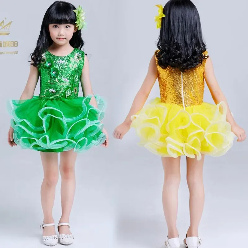 Dance Costume Stage Wear Toddler Wedding Princess Dress Kids Ballroom Clothing Sequined Dancing Clothing TUTU Dress Girls Jazz