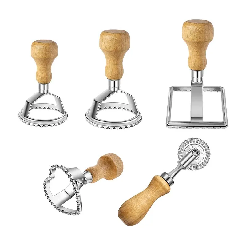 Description Picture 3 of itemManual Pasta Molds Home Ravioli Cutter Cookie Press Mold with Wooden Handle Kitchen Baking Tool for Dumplings Lasagna Pierogi