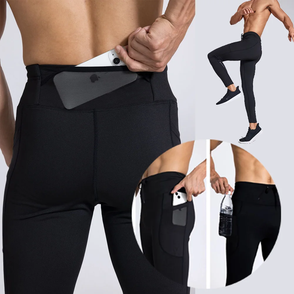 Men Outdoor Running Tights Pocket GYM Exercise Fitness Leggings Basketball Hiking Trainning Sport Soccer Compression Clothing