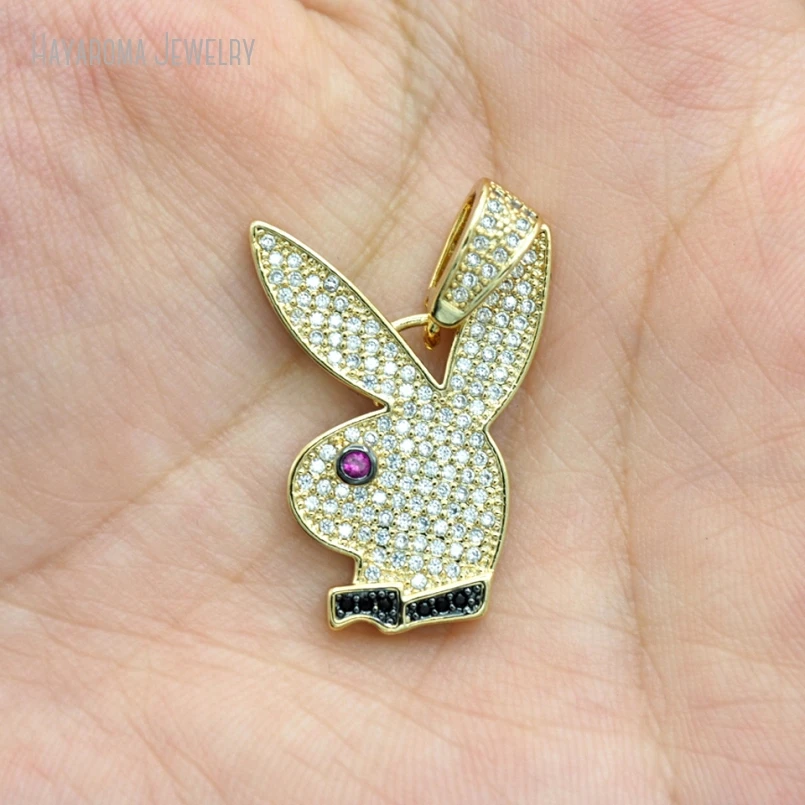 10Pcs Invisible Setting Metal Cubic Zirconia Jewelry Gold Color Copper Wholesale Animal Rabbit Head Pendant PM52642 2