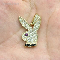 10Pcs Invisible Setting Metal Cubic Zirconia Jewelry Gold Color Copper Wholesale Animal Rabbit Head Pendant PM52642 2