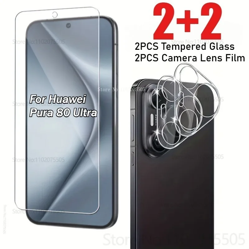 [4-in-1]2Pcs HD Clear Screen Protector+2Pcs Camera Lens Film for Huawei ...