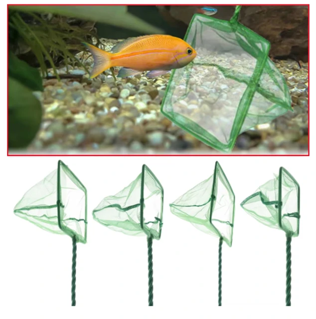 3~10 Inch Portable Nylon Green Fish Net Aquarium Long Handle Square Fish Tank Little Fish Shrimp Landing Net Cleaning Tool 2Pcs 6