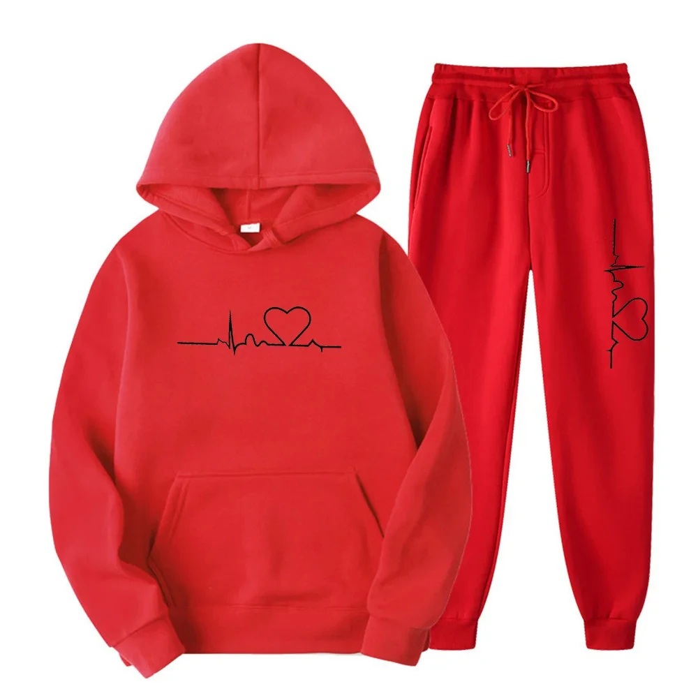 2022 fashion men's and women's hoodie set Spring and Autumn men's heart-shaped hoodie trend casual men's printed sportswear